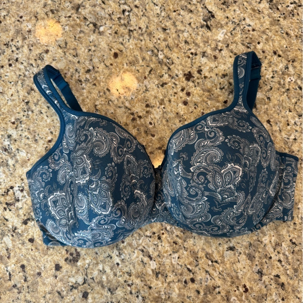 Cacique Lane Bryant Paisley Print Blue Bra 44F smooth Balconette Bra